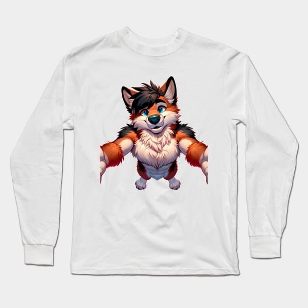 Free Hugs From A Furry Anthro Fox Art Long Sleeve T-Shirt by Blue Bull Bazaar